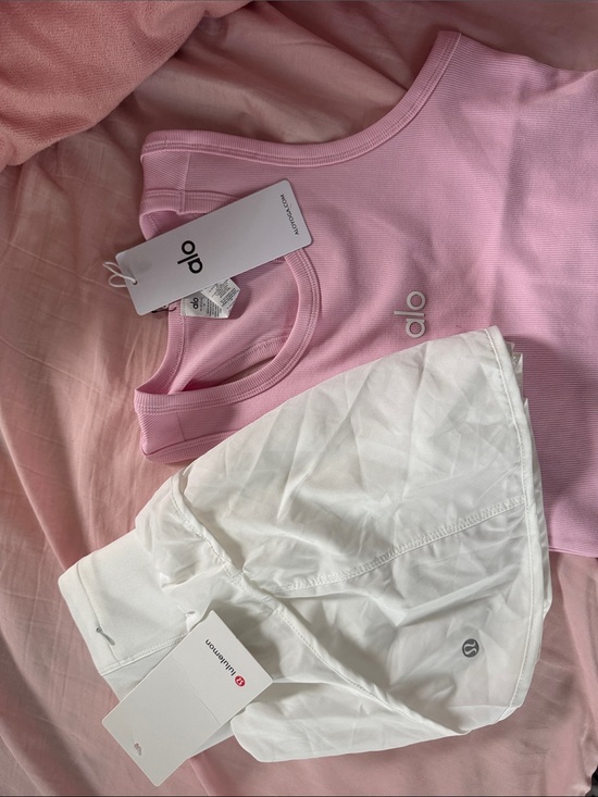 ALO Yoga Pants - ALO Yoga Pink Tank Top with White Shorts bundle